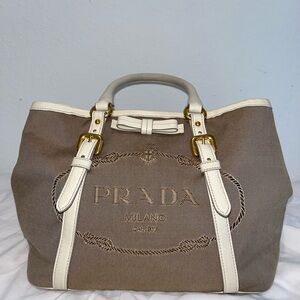 Prada Logo Canapa Two Way Tote